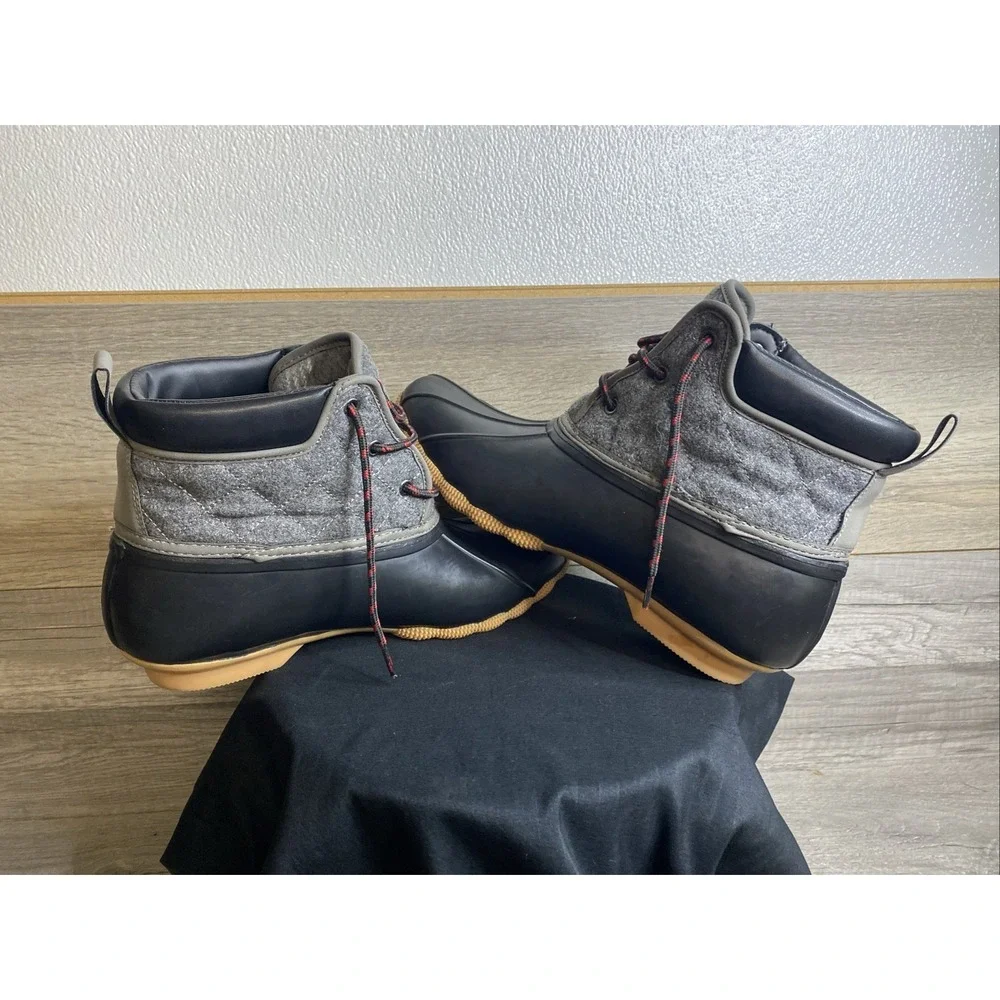 Skechers Pond Duck Boots Womens 11 Black Charcoal Good Waterproof Plaid Lined